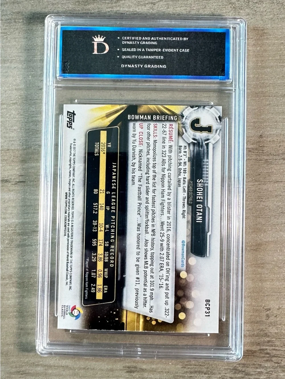 Shohei Ohtani Japanese Rookie 2017 Gem Mint 10 Mega Box Prospects Novelty Card